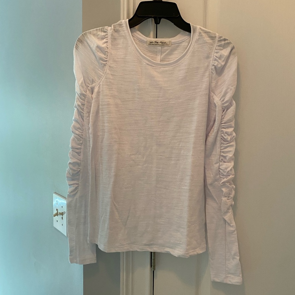 We The Free White Ruched Long Sleeve Blouse
